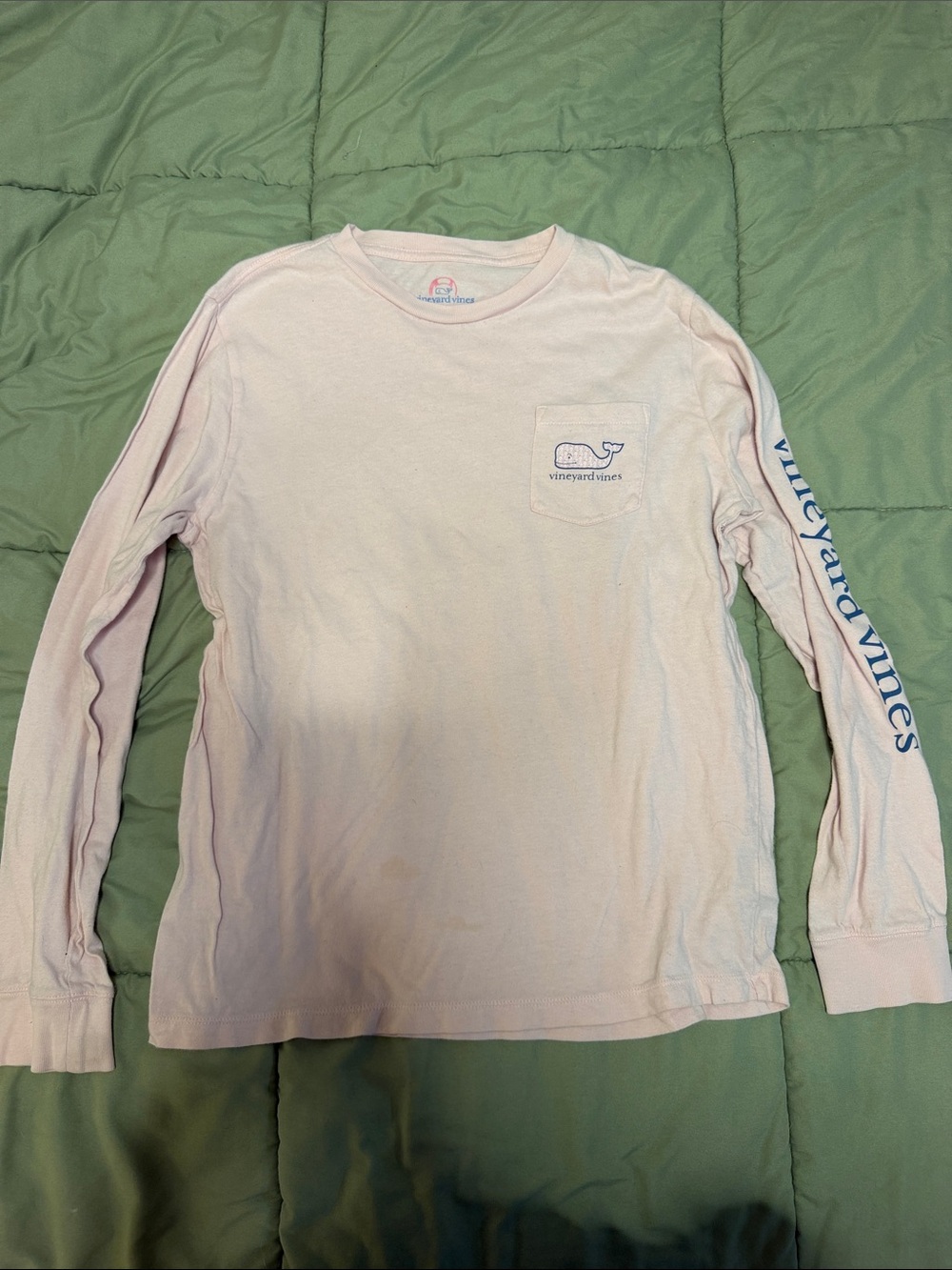 Vineyard Vines Light Pink Long-Sleeve Pocket Tee with Navy Logo